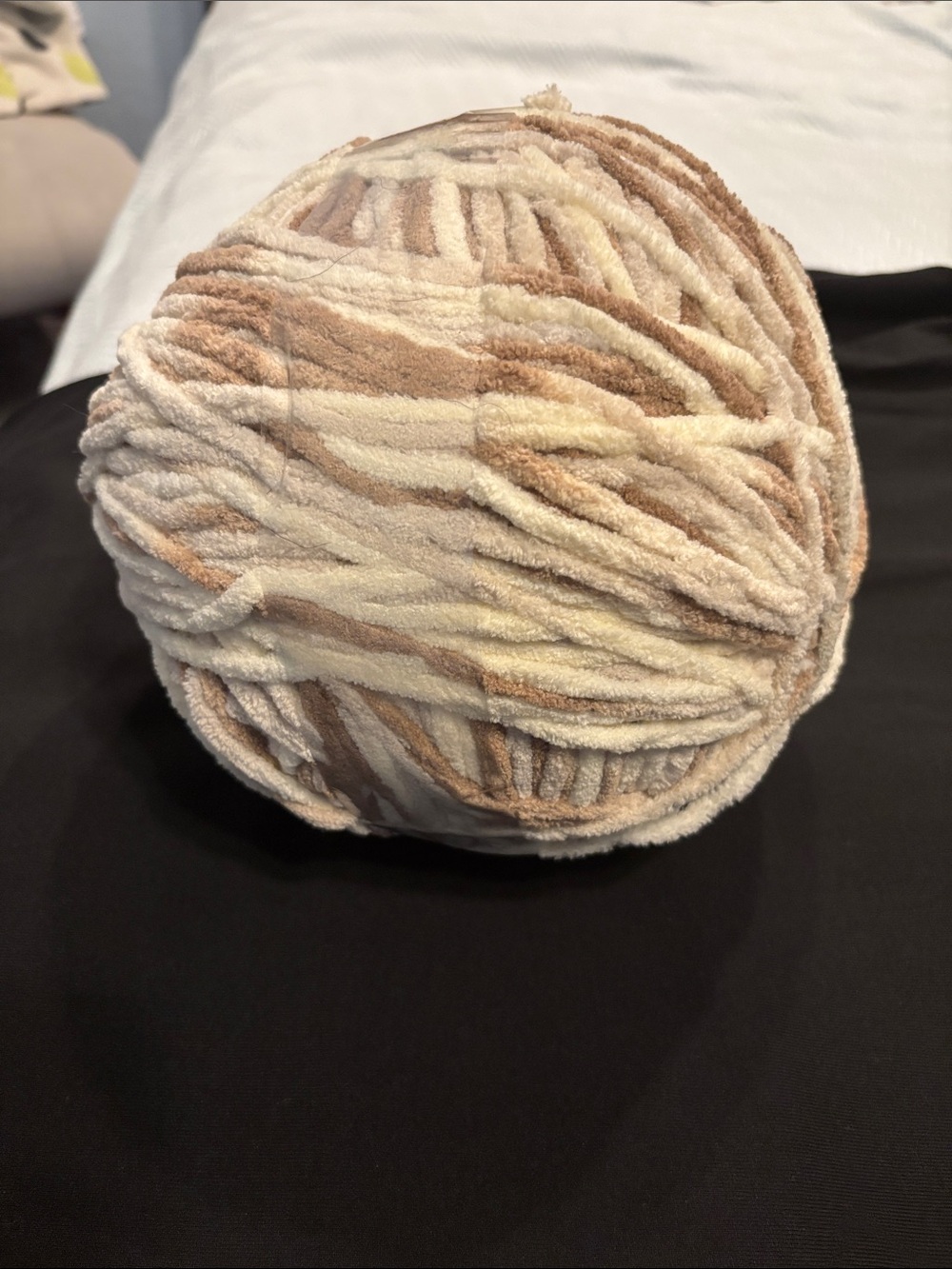 Knitting or Crochet Plush Chunky Yarn Ball - Cream & Tan Stripes